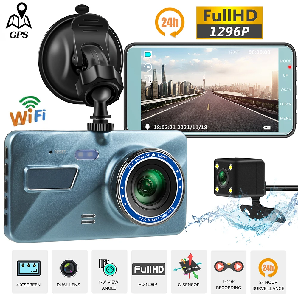 Car DVR WiFi 4.0 Full HD 1080P Dash Cam Rear View Vehicle Camera Video Recorder Night Vision Black Box Dashcam Auto DVRs GPS