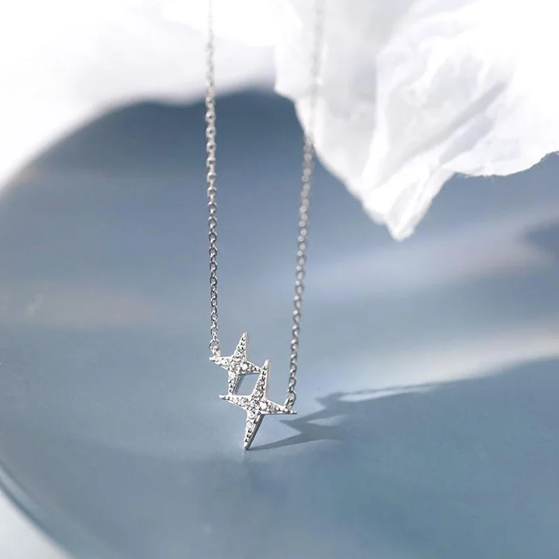 

Trendy 925 Sterling Silver O-Chain Star AAA Zircon Simple Choker Shiny CZ Star Pendants Girl For Women Fine Accessories NK032