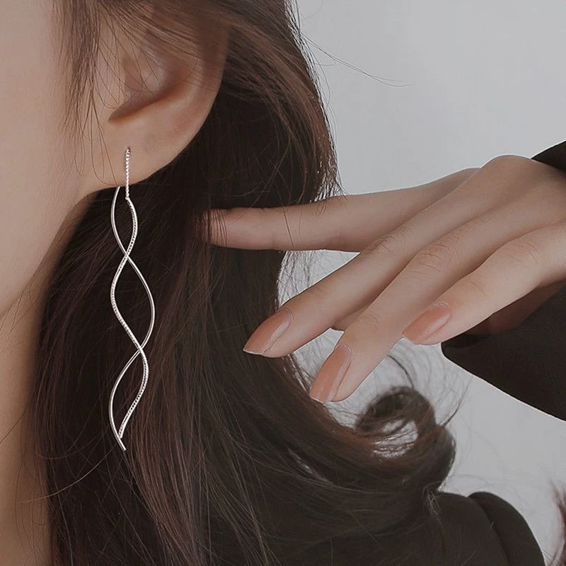

Gold Silver Color Geometric Curve Design Earrings Korean Fashion Tassel Earrings For Women Aesthetic Long Trendy Gifts Jewelry