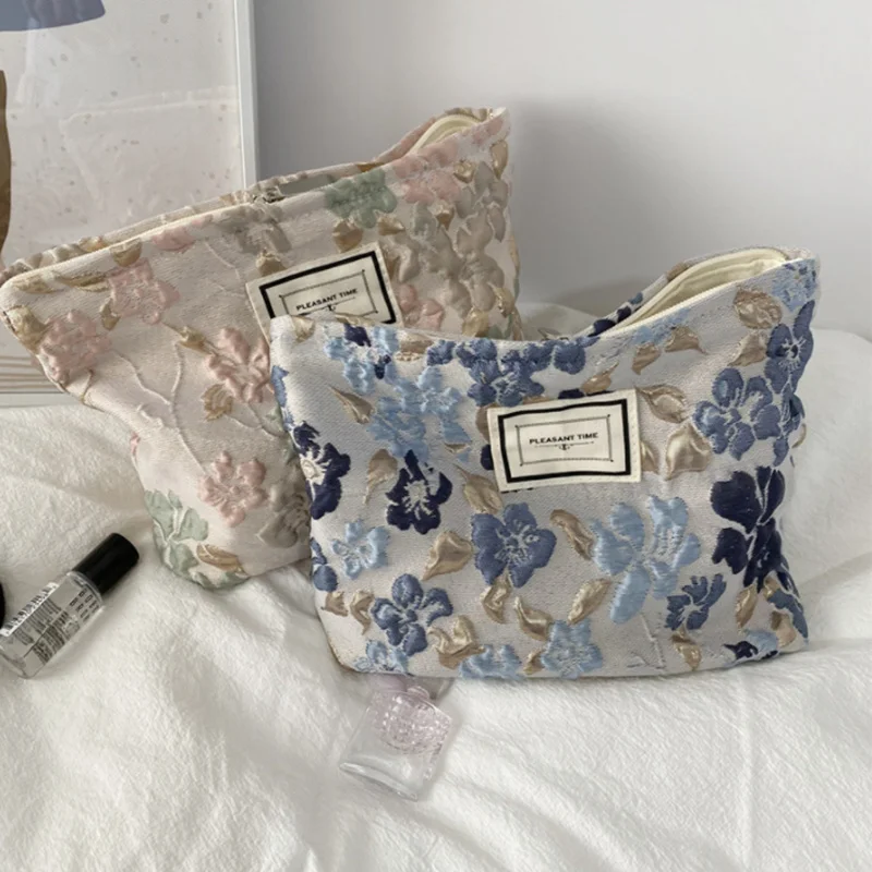 

Fashion Flowers Print Cosmetic Bag Canvas Washing Bag Large Capacity Women Travel Cosmetic Pouch Make Up Storage Bags