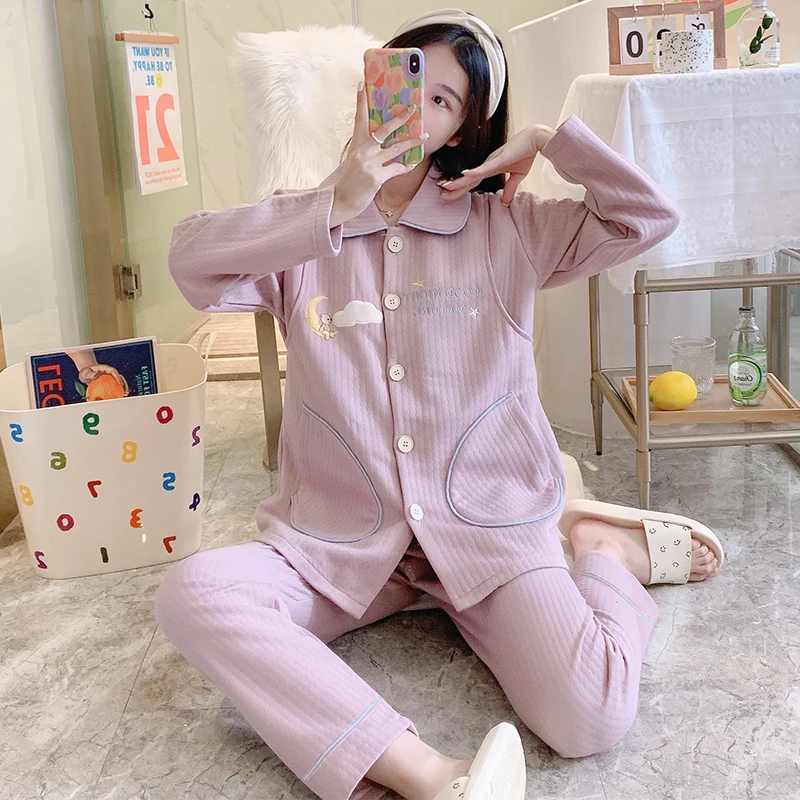 

Breastfeeding Home Clothes Suit Cotton Pijama Autumn Winter Pregnant Women Nursing Pyjamas Set Women Maternity Pajamas 3XL 4XL