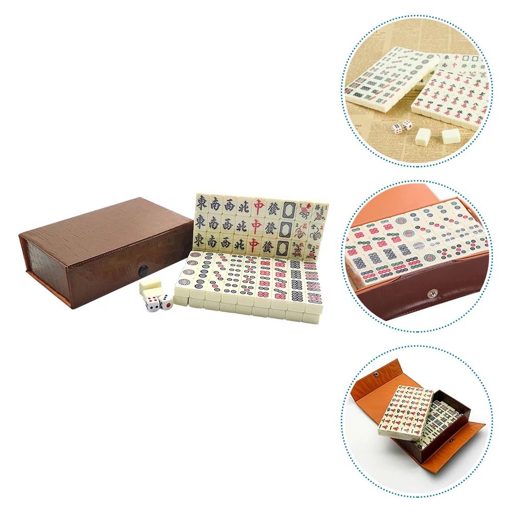 

Mahjong Game Set Chinese Mah Mini Jongg Traditional Majiang Portable Tiles Jong Sets Travel Board Games Kit Classic Tile