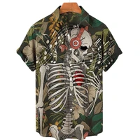2022 summer new mens skull print shirt hawaii loose breathable shirt street style vacation fashion casual beach shirt 5xl