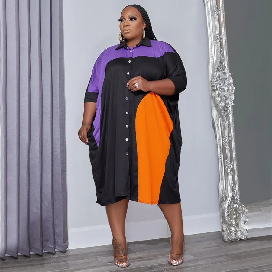 Plus Size Women Clothing Patchwork Loose Blouse Dresses Sexy Fashion Party Elegant Dresses 2022 Summer Lady Evening Vestido