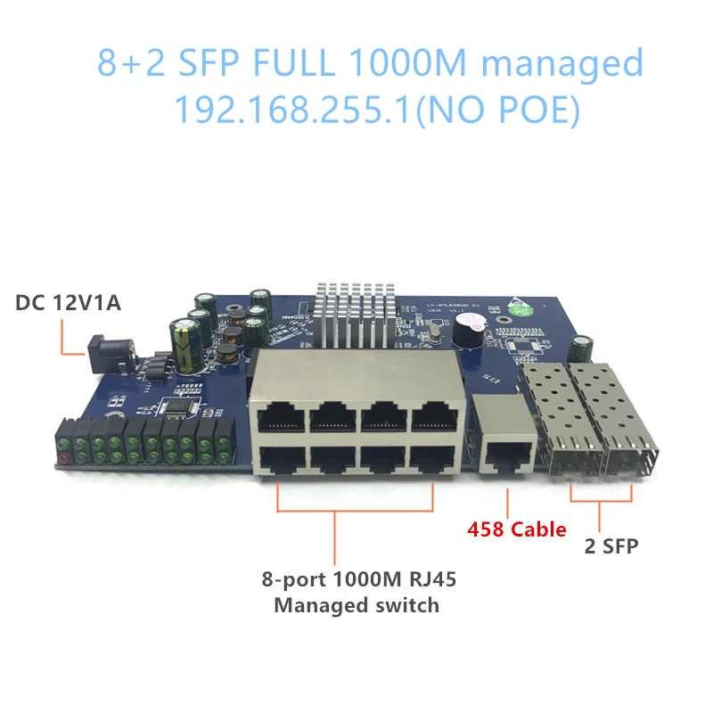 IP Management 8-port 10/100/1000Mbps PoE Ethernet Switch Module Managed with 2 Gigabit SFP Slots gigabit switch |