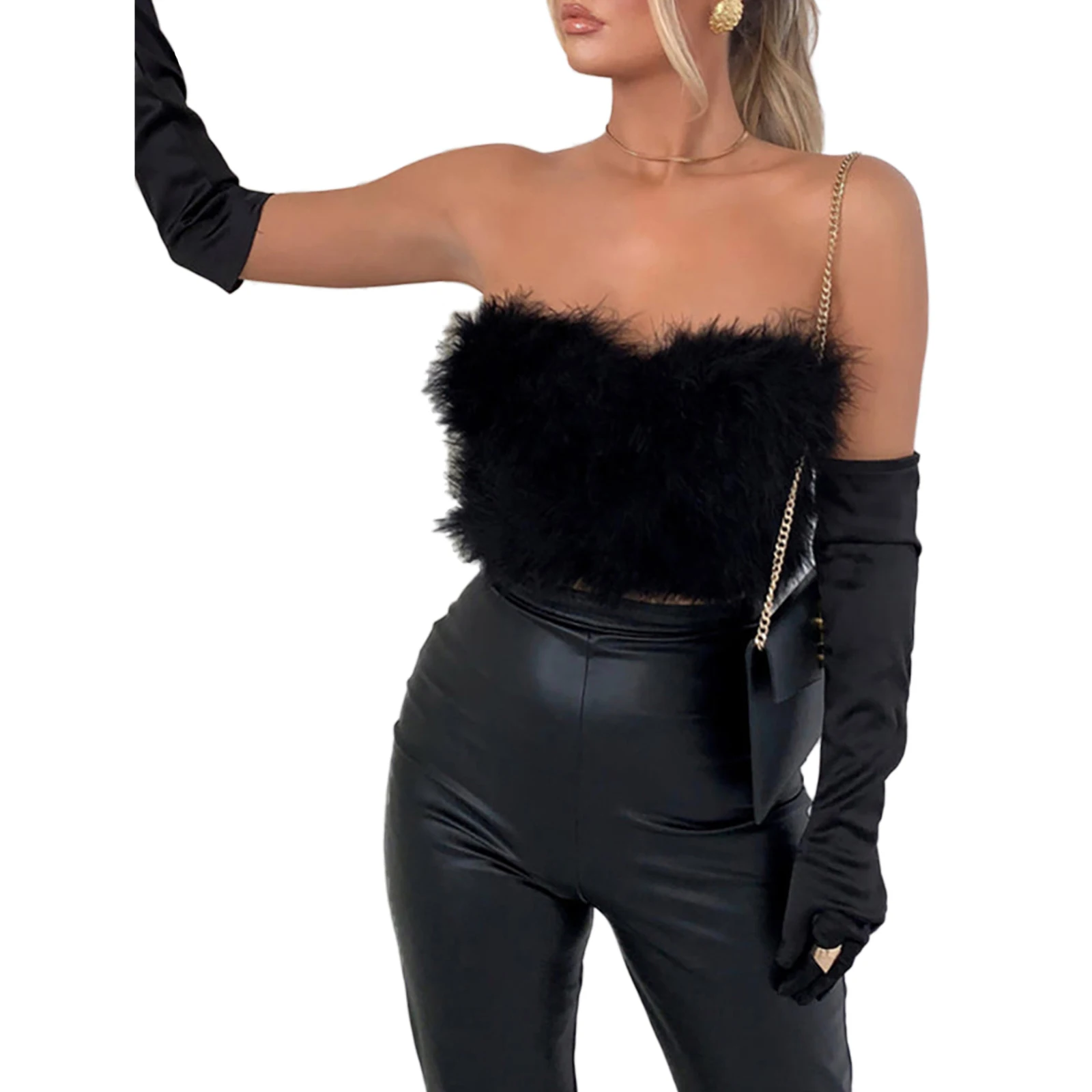 Женский топ-труба из искусственного меха сексуальная однотонная бандана без