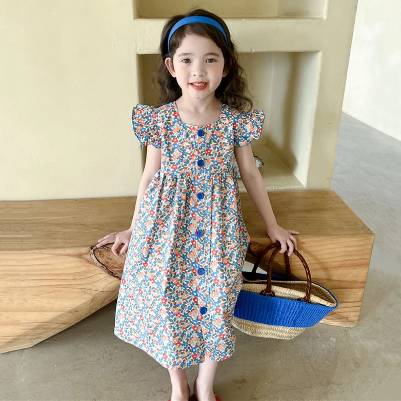 

Backless Floral Casual Dress for Girls Summer Beach Vestidos Baby Girl Back Bow Fly Sleeve Dresses Kids Birthday Party Ropa 3-8Y