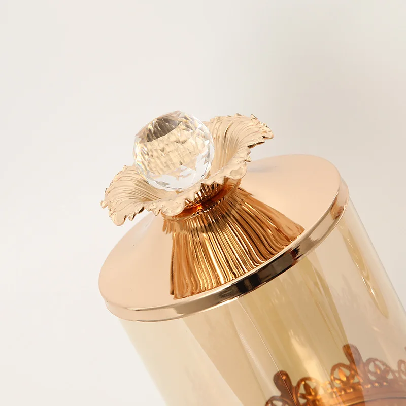 Золотая стеклянная банка для конфет высокая металлическая ювелирная коробка