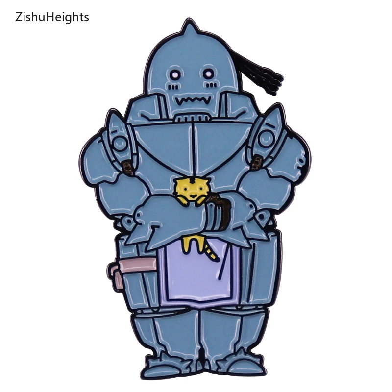Anime Fullmetal Alchemist Alphonse Elric with Cat Enamel Pin Armor Boy Badge Backpack Decoration Jewelry Otaku Gift