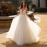 elegant tulle wedding dress for women a line lace appliques bridal gowns v neck sleeveless backless bride dress vestido de noiva