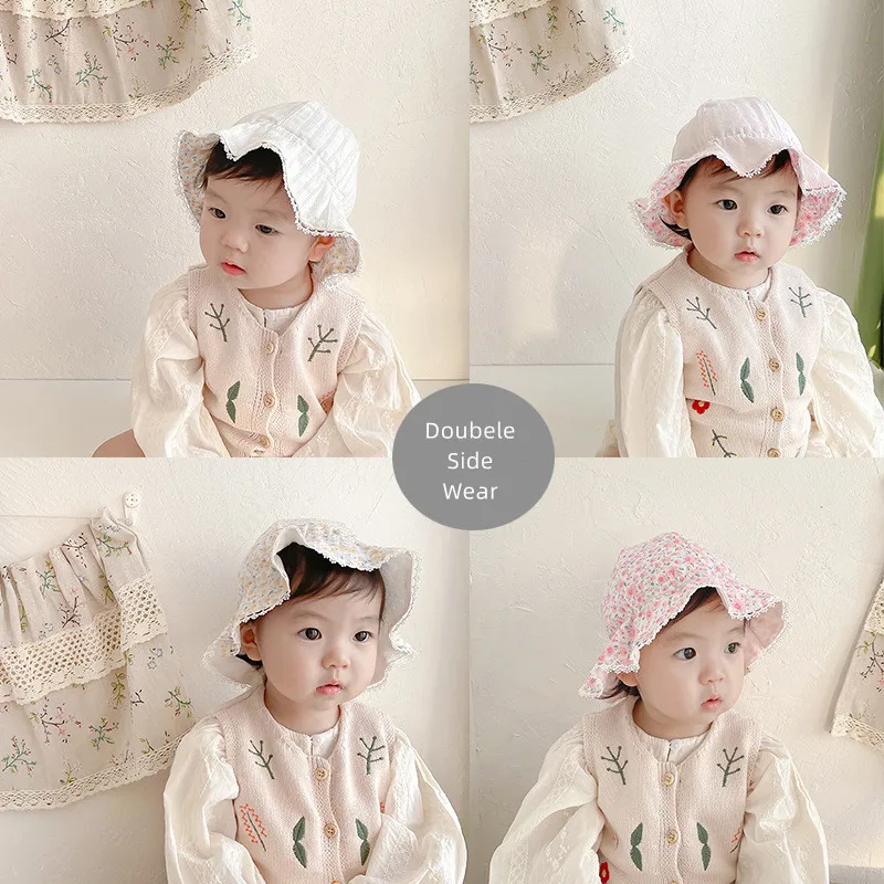 

Infant Baby Girl Hat Princess Lace Floral Bucket Hat for Toddler Girls 2023 Spring Summer Thin Fishmen Hat for 5-24 Month Baby