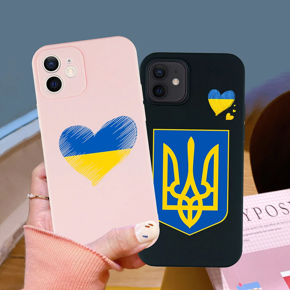 

Ukraine Map Flag Love Heart Pattern Soft Phone Case for iPhone 11 12 13 Pro Max SE 2022 Fundas Para Couple Silicone Paired Cover