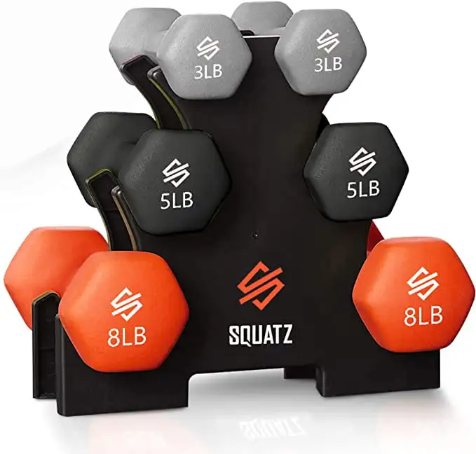 

Weights Set with Stand, 32lbs Neoprene Coated Weights in Color Gray, & Orange