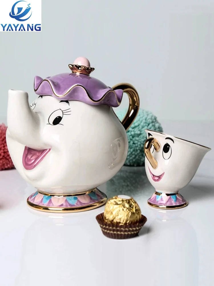 

Cartoon Beauty Teapot Mug Mrs Potts Chip Cup Set Sugar Bowl Mug Valentine's Day Creative Gift Home Kitchen Mugs Coffee Cups