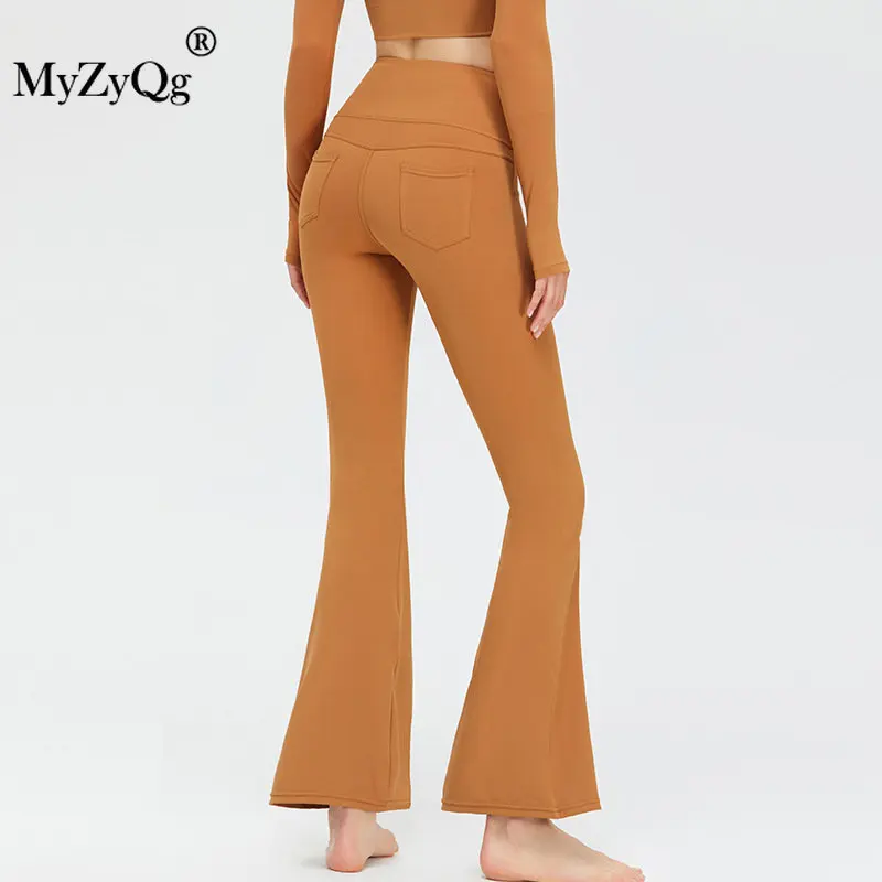 

MyZyQg Women High Waist Pocket Flare Pants Outside Peach Buttocks Lifting Bodybuilding Female Trouser Sports Yoga Slim Leggings