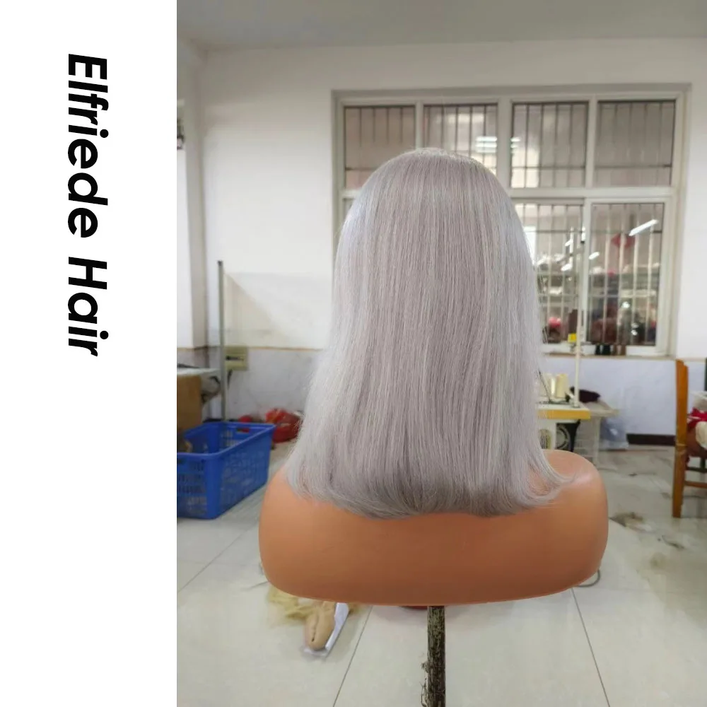 Elfriede # светильник серые короткие парики боб из человеческих волос на сетке