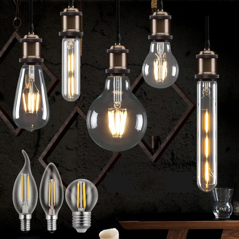 Ретро лампа Эдисона E27 E14 Светодиодный 220 В-240 В C35 C35l G45 A60 ST64 G80 G95 G125