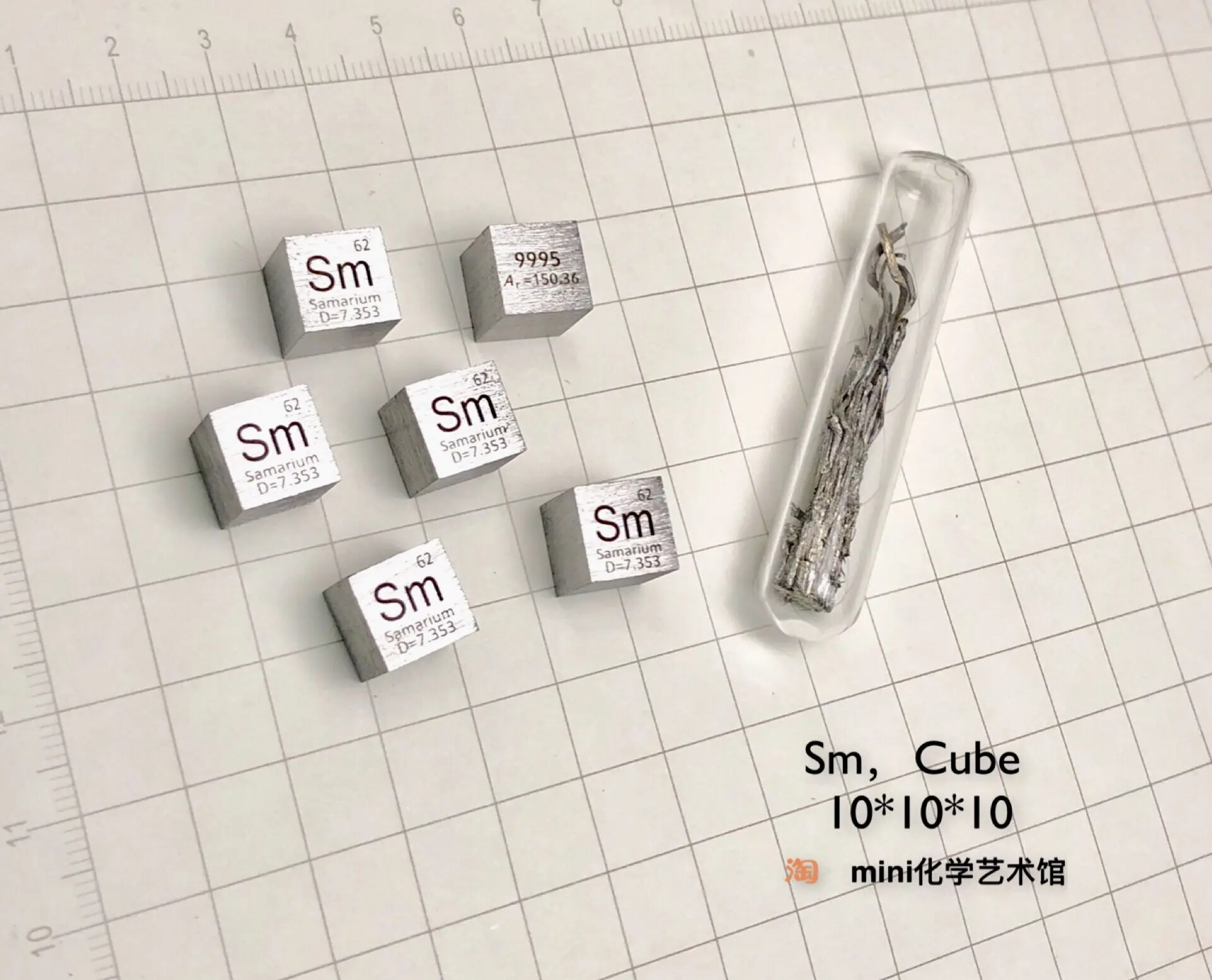 

Metallic Samarium periodic phenotype cube 10mm average weight 7.45g
