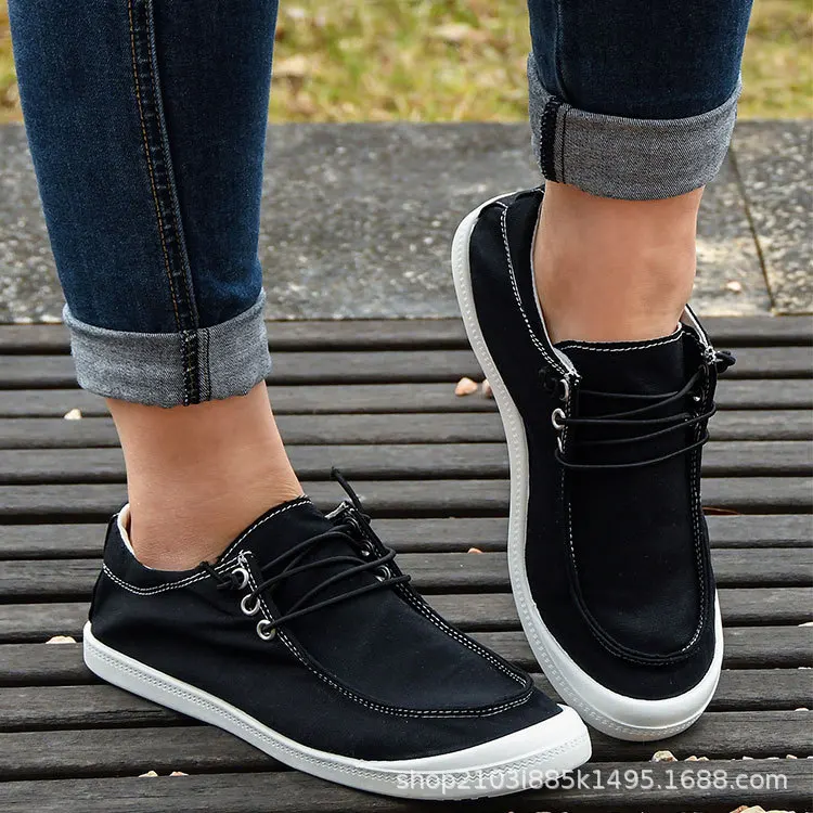 2022 Canvas Breathable Flats Shoes Women's Fashion Sneakers Soft Sole Casual Sneakers Slip-on Plus Size Ladies Vulcanized Shoes