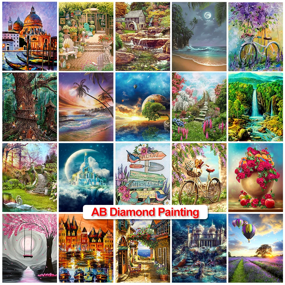 

Алмазная живопись 5D AB, специальный Набор для вышивки страной, деревьями, пляжем, цветком, бриллиантовая деталь «сделай сам»