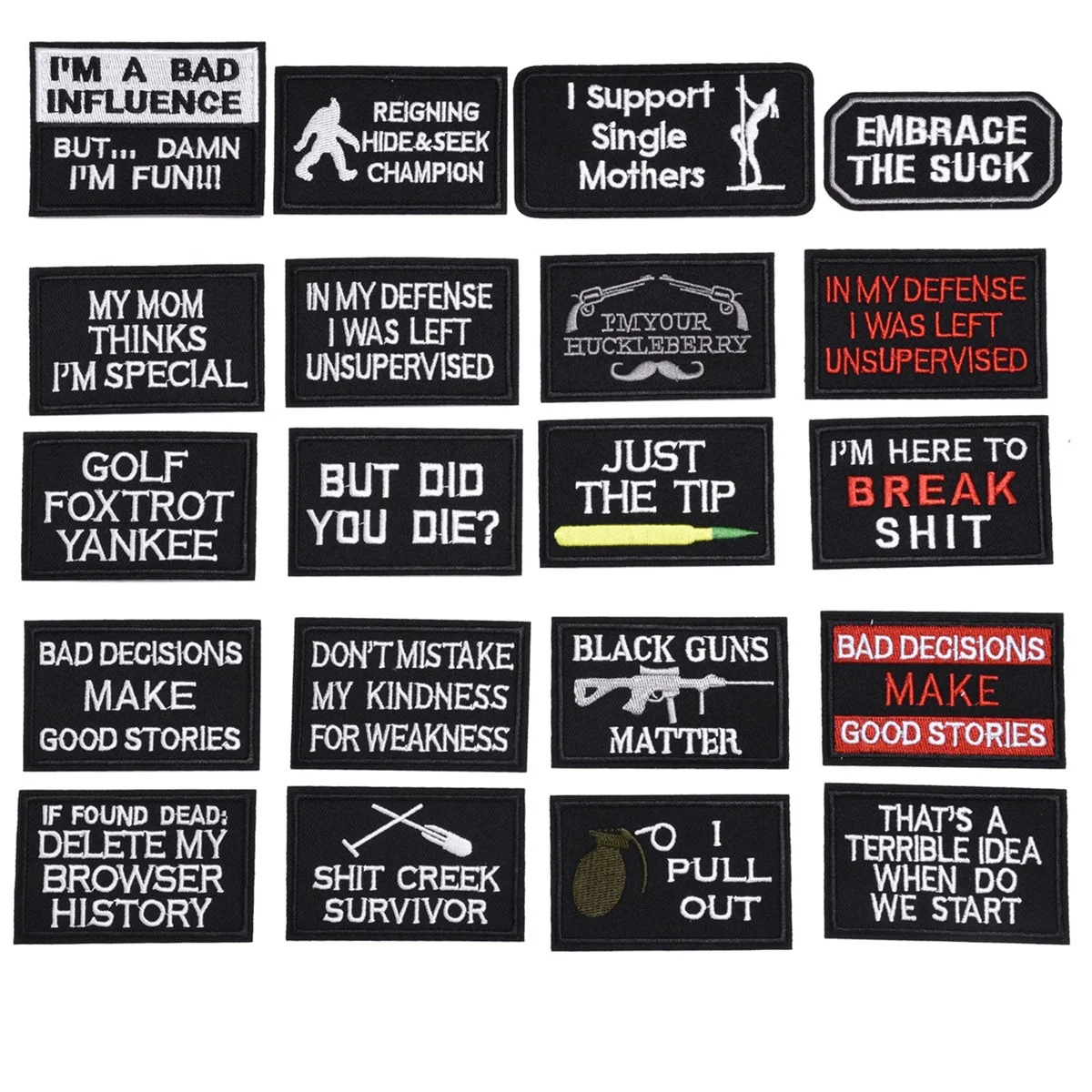 

20Pcs Tactical Morale Slogans Army Military Badge Labels Ironing Embroidered Stickers on Hat Backpack iron Patches Clothes decor