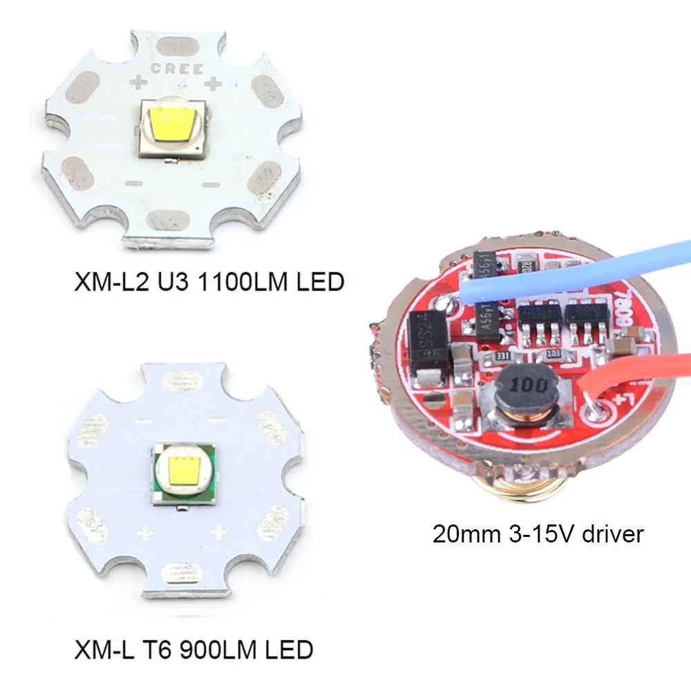 Светодиодный чип-диод Cree XML T6 XM-L2 L2 20 мм 3-15 В 1 режим 5 режимов драйвер печатная