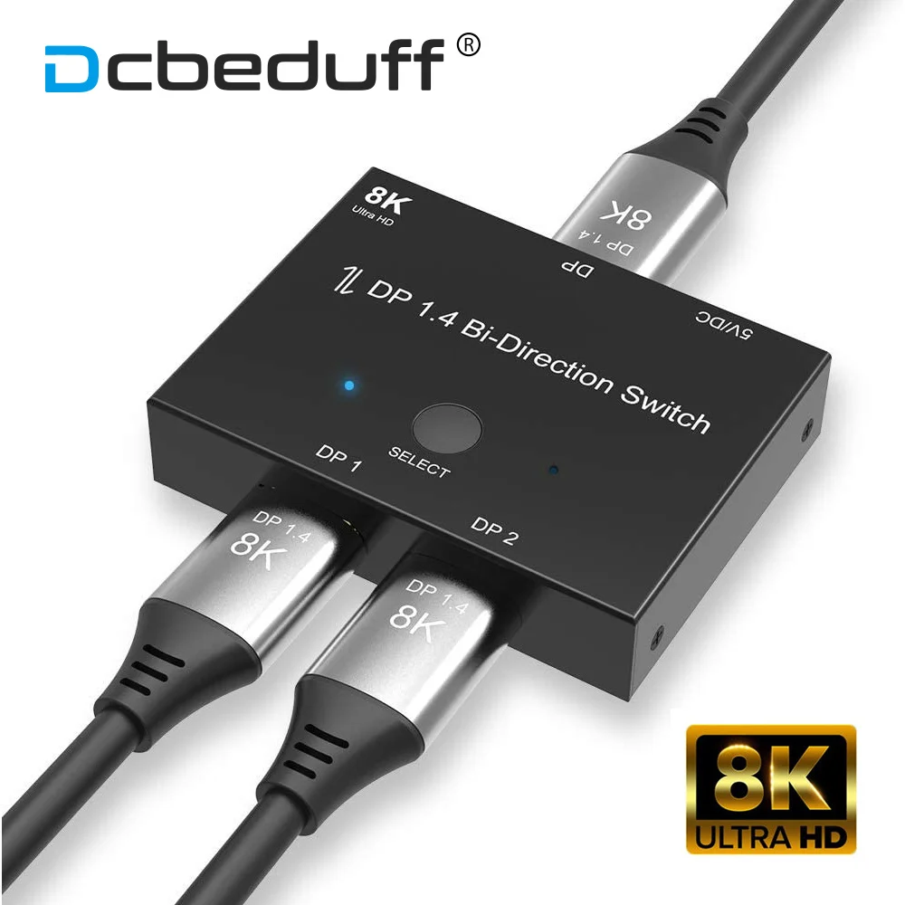 

DisplayPort 1.4 Bi-Direction Switch Splitter 1x2/2x1 DP 1.4 KVM 8K@30Hz 4K@144Hz HDMI-compatible Switcher for PS4 TV Box Switche