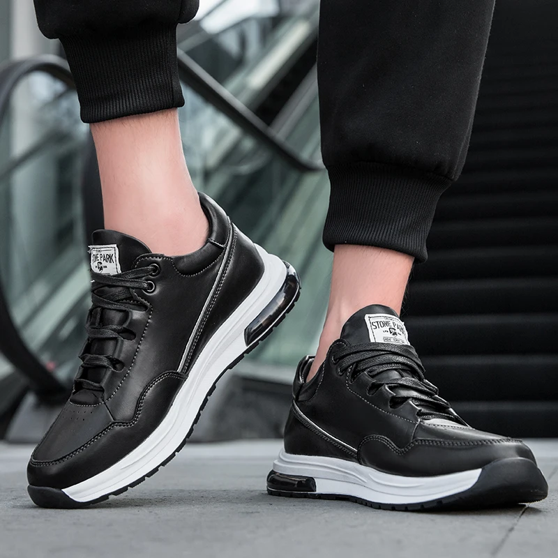 Man Genuine Leather Lift Sneakers Elevator Shoes Height Increase Shoes for Men Insole 6cm White Black Sports Casual Fashion Men