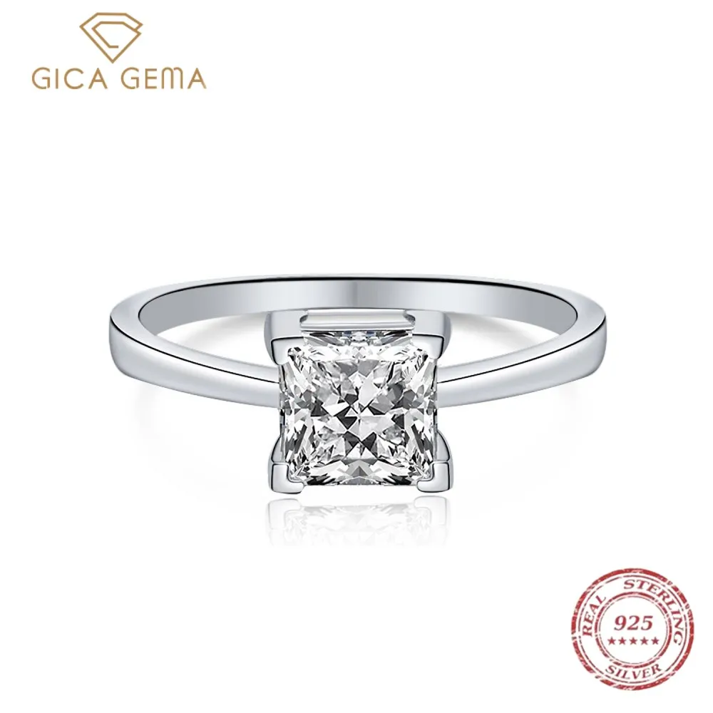 

GICA GEMA 925 Sterling Silver Sparkling Square High Carbon Diamond Wedding Rings For Women Engagement party Fine Jewelry Gifts