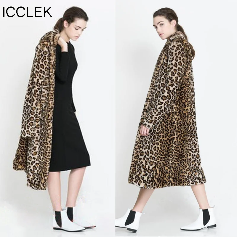 ICCLEK 2022 new fur coat imitation leopard fur coat luxury medium and long hairy women's coat