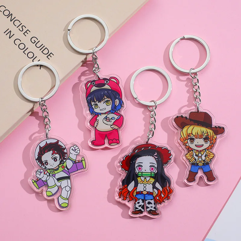 

Anime Demon Slayer Kimetsu No Yaiba Figure Nezuko Cosplay Key Chains Acrylic Tomioka Giyuu Keyrings Cute Bags Keychain Fans Gift