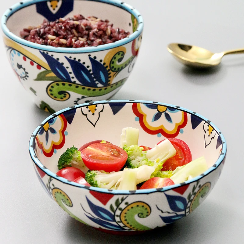 Керамическая миска европейская Бытовая для риса маленькая супа сетчатая красная