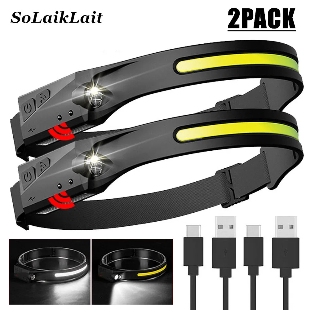 

2 шт., светодиодный индукционный налобный фонарь, 1200 мАч