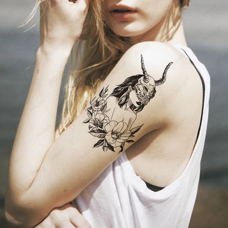 

Тату-наклейка, маска лисы, сексуальная девушка, цветок, макияж, искусственная татуировка, флэш-задняя рукоятка, вечерние, водонепроницаемое временное искусство для женщин и мужчин