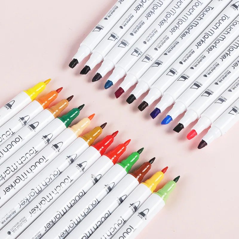 Double-headed Multi-color Marker Pen White Boxed Oily Color Marker Pen Thin Rod Long Watercolor Pen Special for Painting