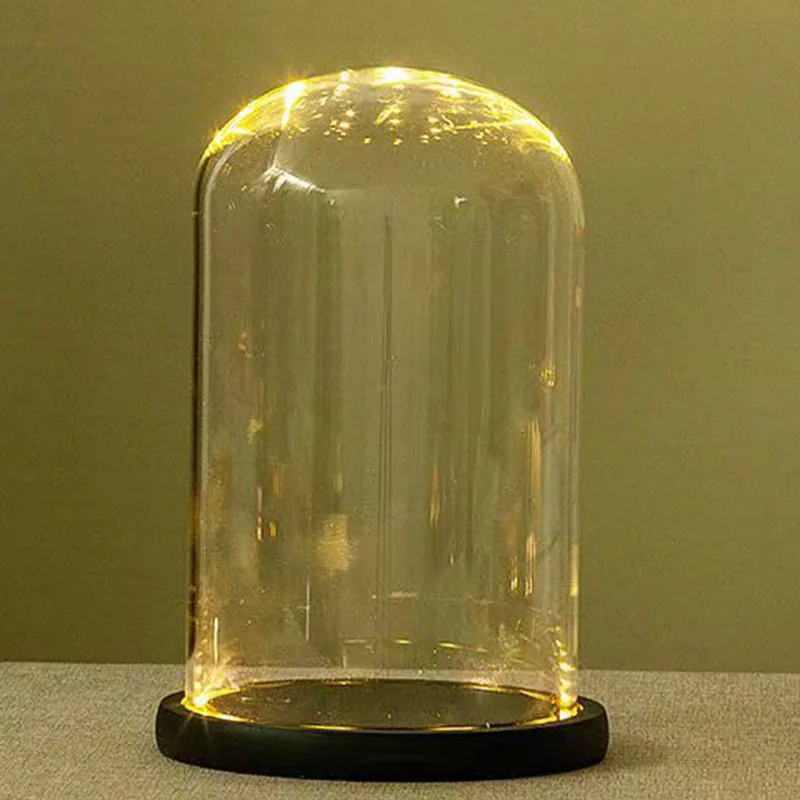 

Стеклянная крышка с вечным цветком, теплый свет, черная основа