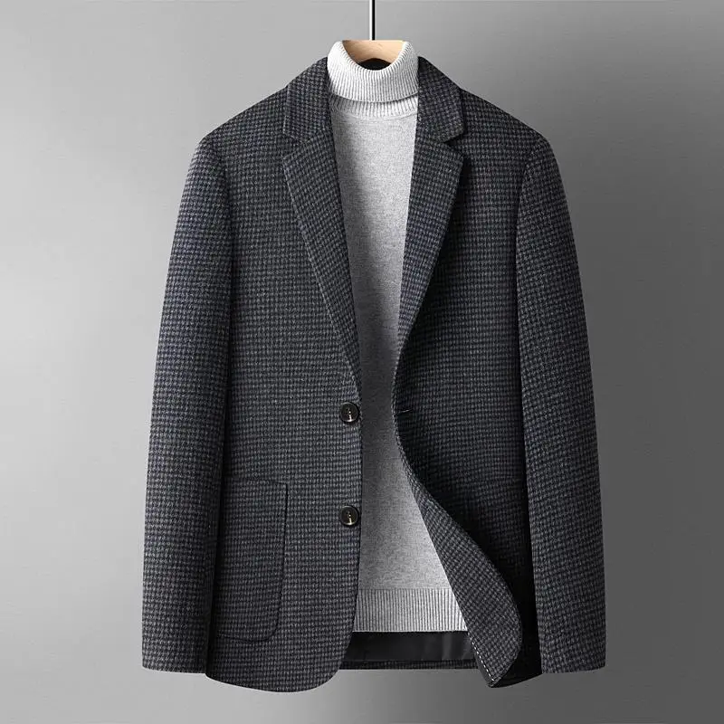 

Мужское шерстяное пальто, зимняя мужская куртка с отложным воротником, стандартная однотонная приталенная Корейская Повседневная Верхняя одежда, Hw100