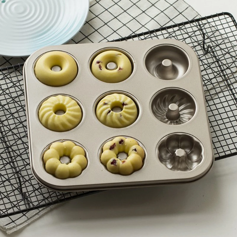 

9 Holes Donut Pan Carbon Steel Doughnut Baking Tray Non-Stick Cake Mold Bread Bakeware Pastry Making Tool Kitchen Accessories