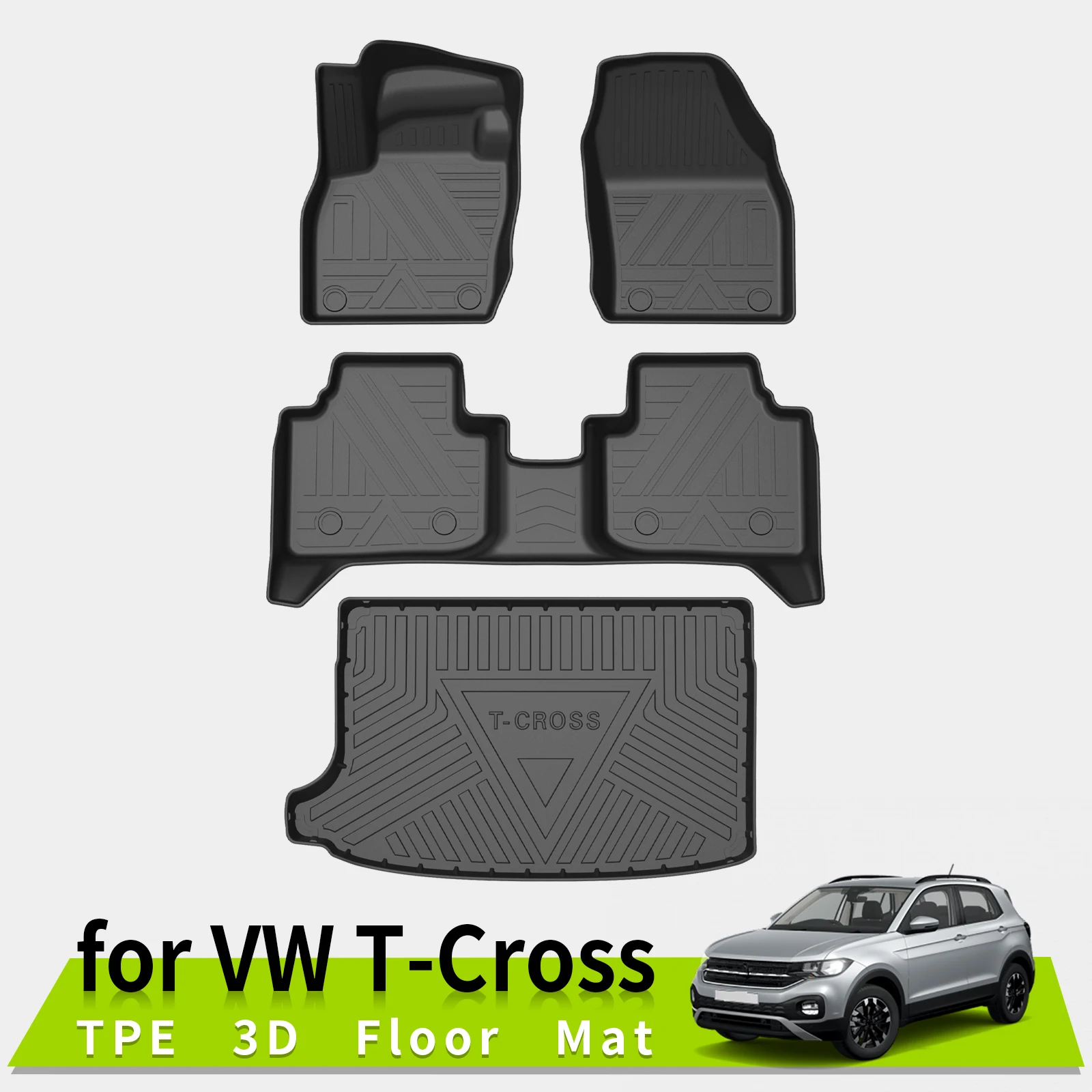 

3D Floor Mats Trunk Pad for VW T-Cross TCROSS Anti-Slip Waterproof Accessories TPE Left Hand Driving