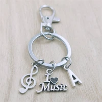 i love music notes keyring letter car key chain ring lobster clasp initial charm women jewelry accessories pendants metal
