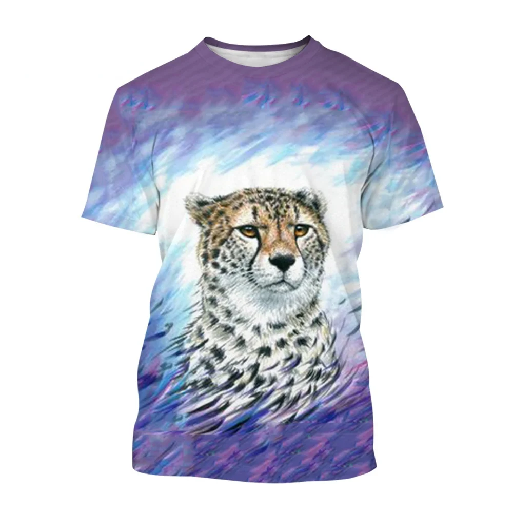 

New 3D-printed Animal Cheetah T-shirt Summer Mens Cheetah T-shirt Womens Cheetah Printed T-shirt Cheetah Round Collar Shirt