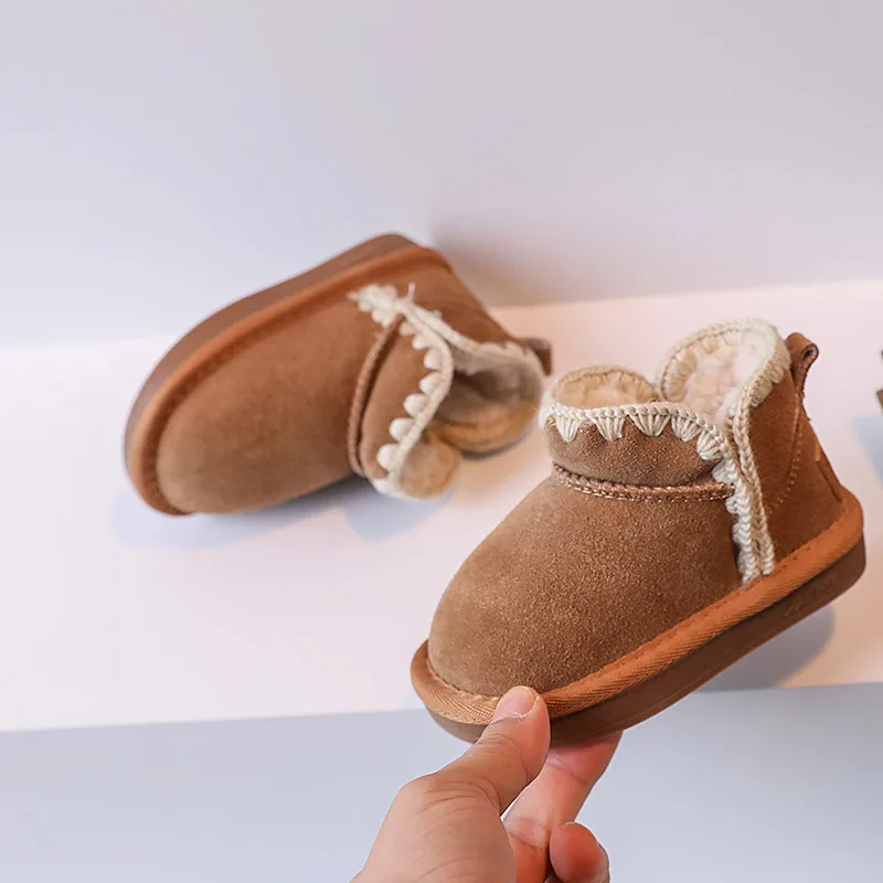 Замшевые Зимние ботинки Claladoudou для девочек однотонные Детские теплые зимние