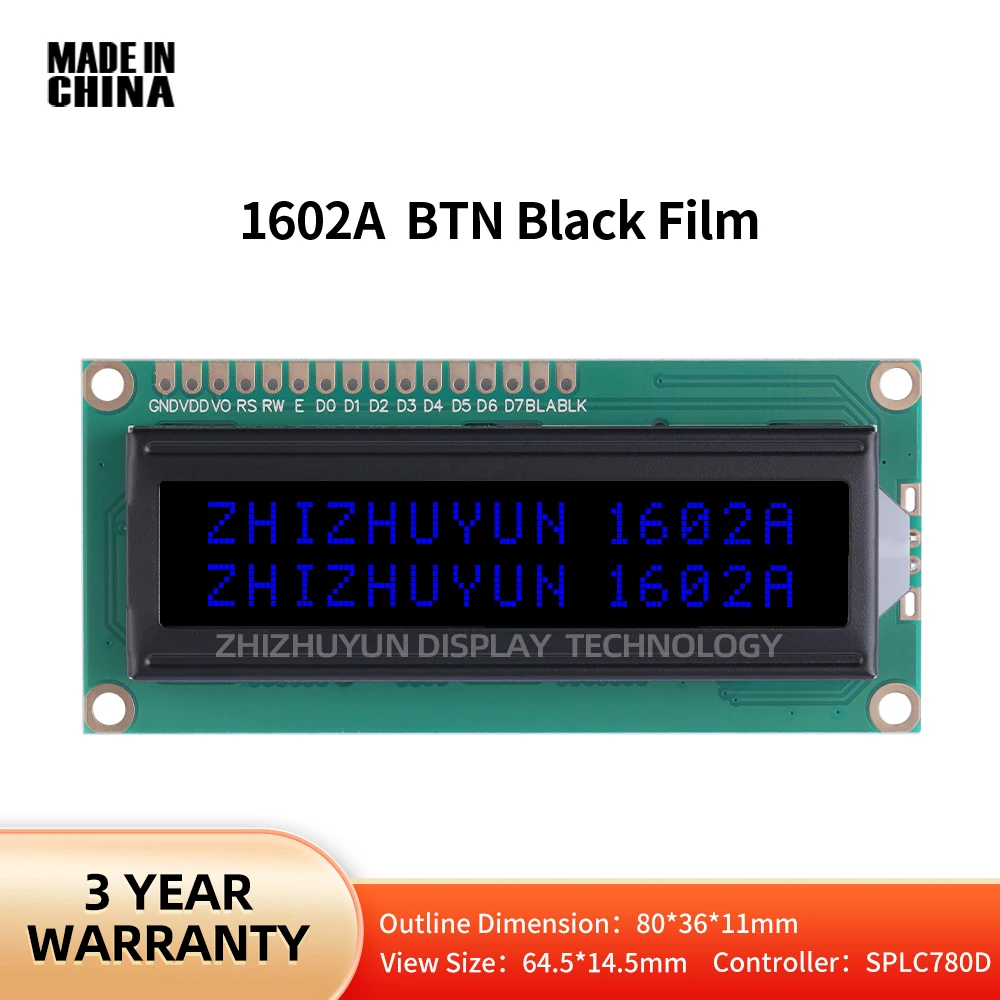 LCD1602A Английский японский символ Библиотека Экран персонажей BTN Черная пленка