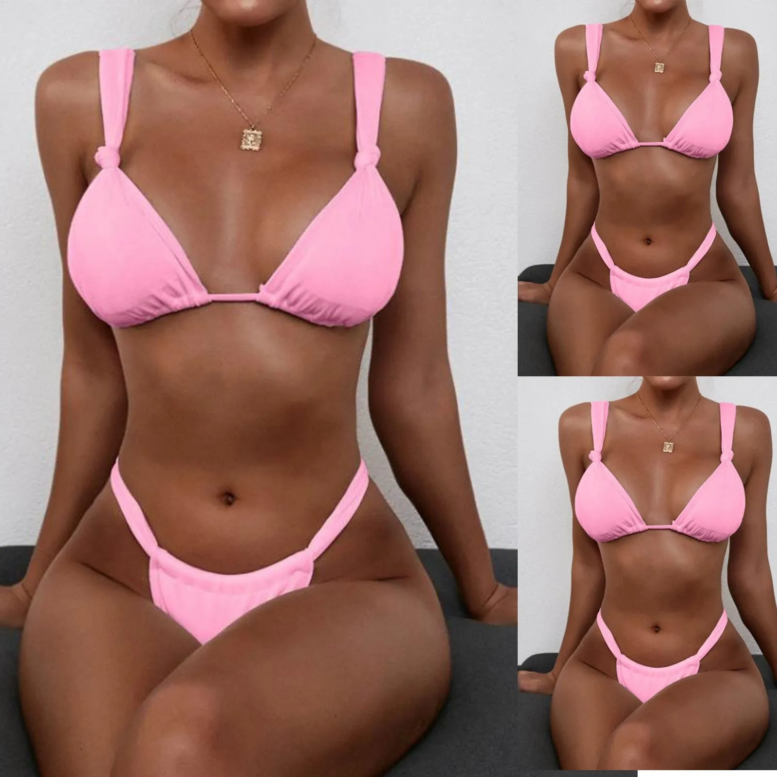 

Купальник-бикини женский однотонный из двух предметов, 2022