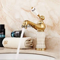 zqeuropean style retro copper blue and white porcelain golden basin faucet washbasin hot and cold short faucet