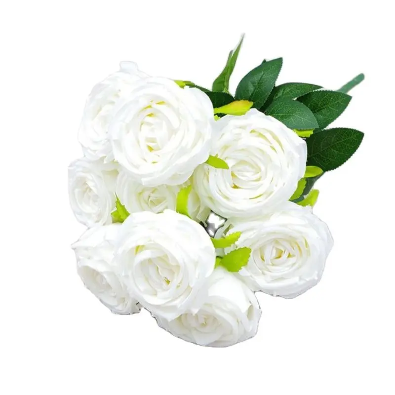 

One Faux Autumn Rose (9 Heads/Bunch) 17" Length Simulation Round Rosa for Wedding Centerpieces 11 Colors Available