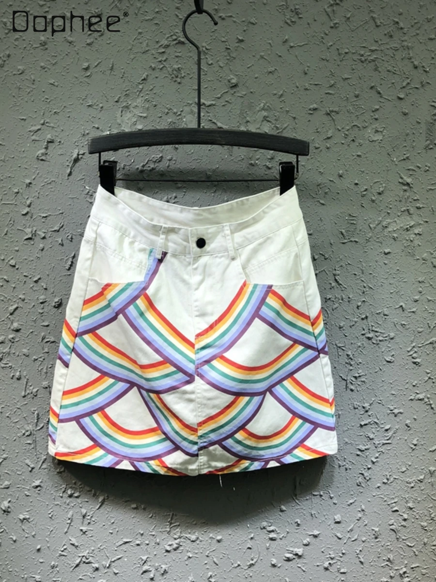 

Korean Fashion Clothing Summer Commute All-Matching Jeans Skirt Women High Waist A- Line Skirts Casual Slimming White Hip Skirt