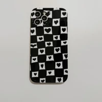 fashion checkerboard little hearts case for iphone 11 12 13 pro max 8 7 plus xr xs max x se 2020 12 mini soft back cover capa