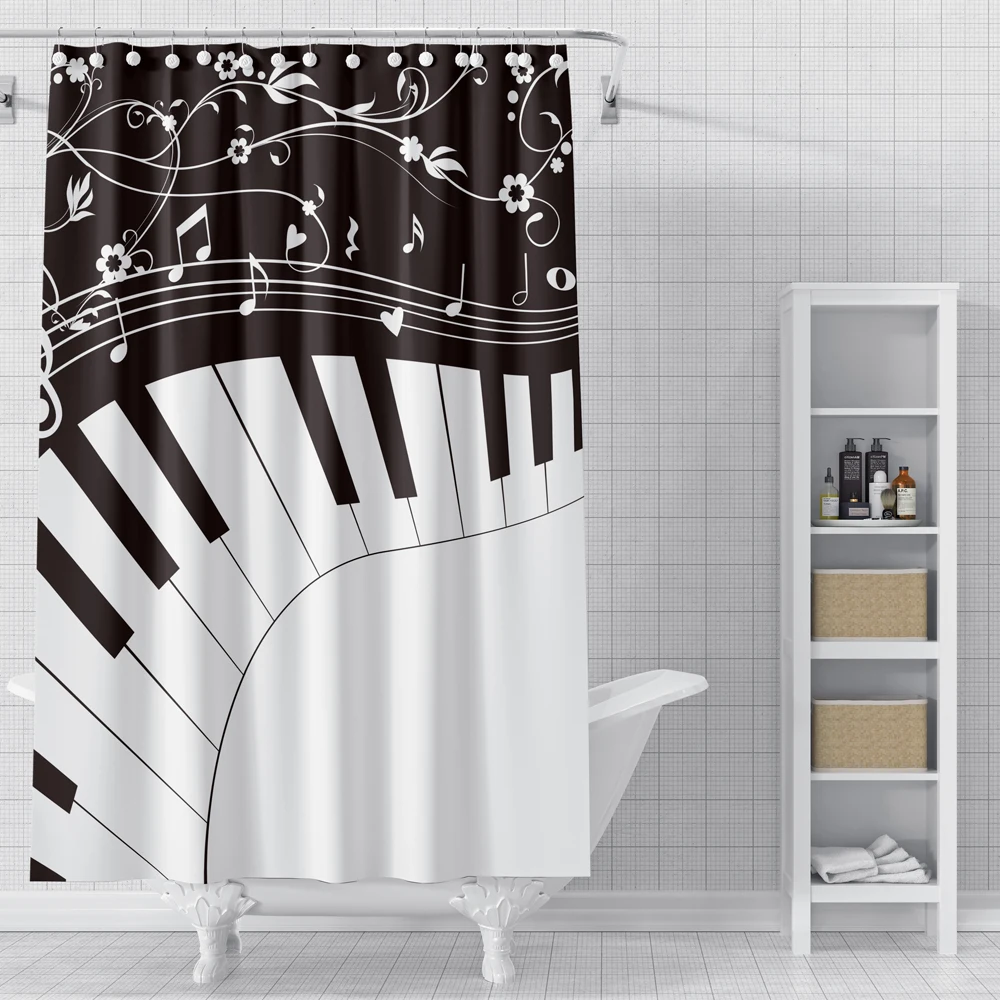

Shower Curtain Music Themed Bath Curtain 3D Waterproof Fabric Shower Curtain for Bathroom Home Decor with Hooks