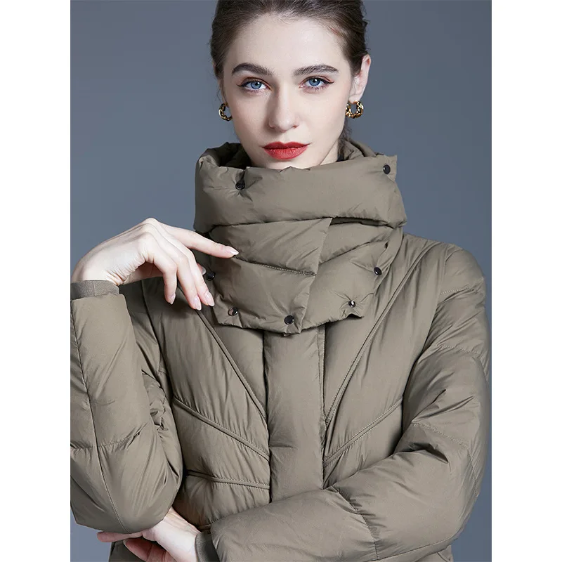 Down jacket 2022 new winter stack collar black medium length thick irregular down jacket women's tide